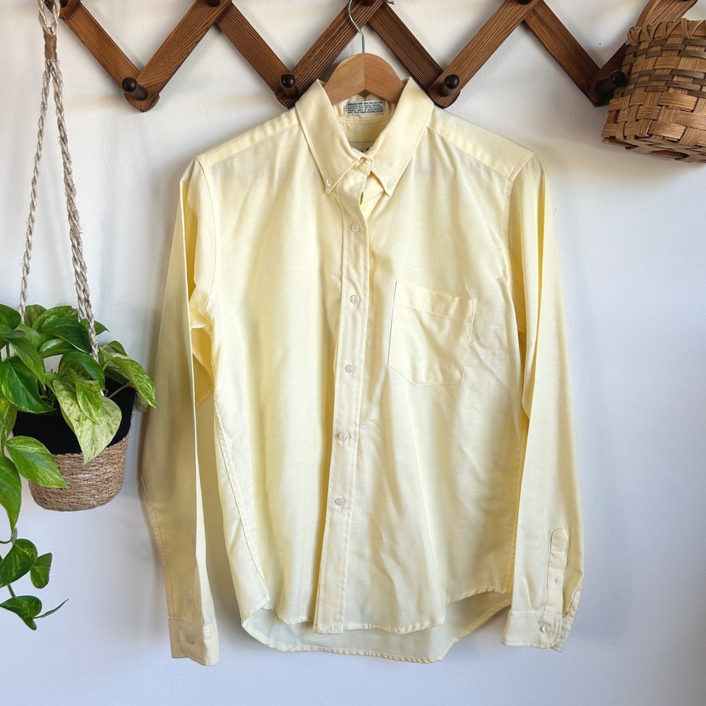 Vintage Diane Von Furstenberg Butter Yellow Oxford Button Down Shirt Size 10